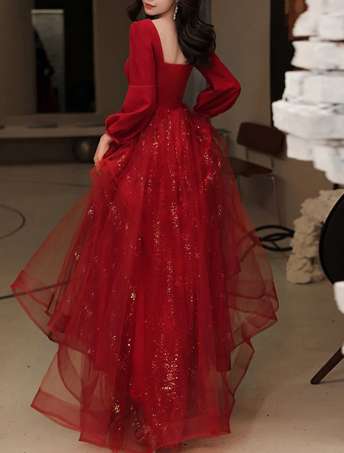 Wholesale A-Line Evening Gown Glittering Dress Engagement Formal Evening Floor Length Long Sleeve Scoop Neck Tulle with Sequin